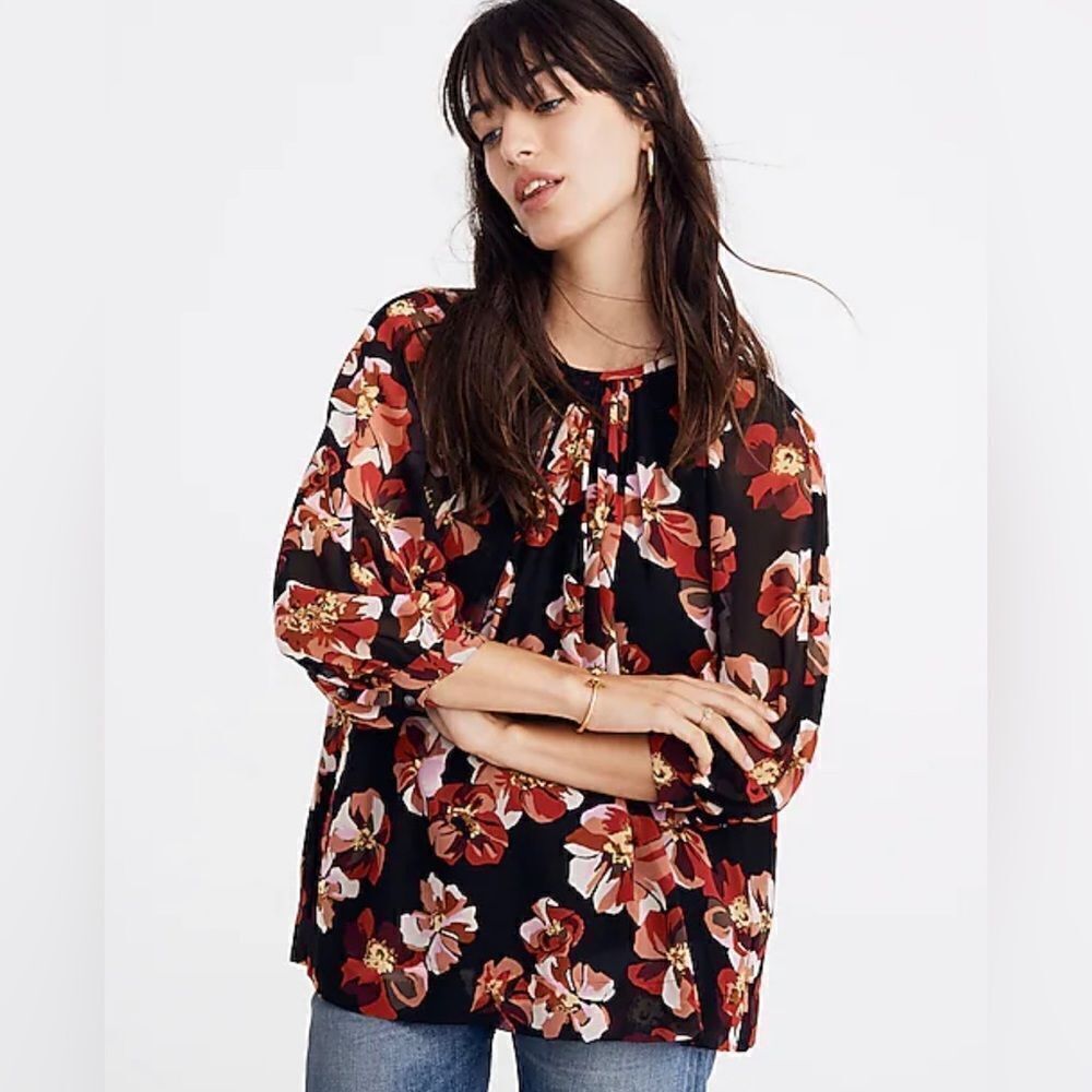 Madewell Tie Back Bubble Sleeve French Rose Blouse